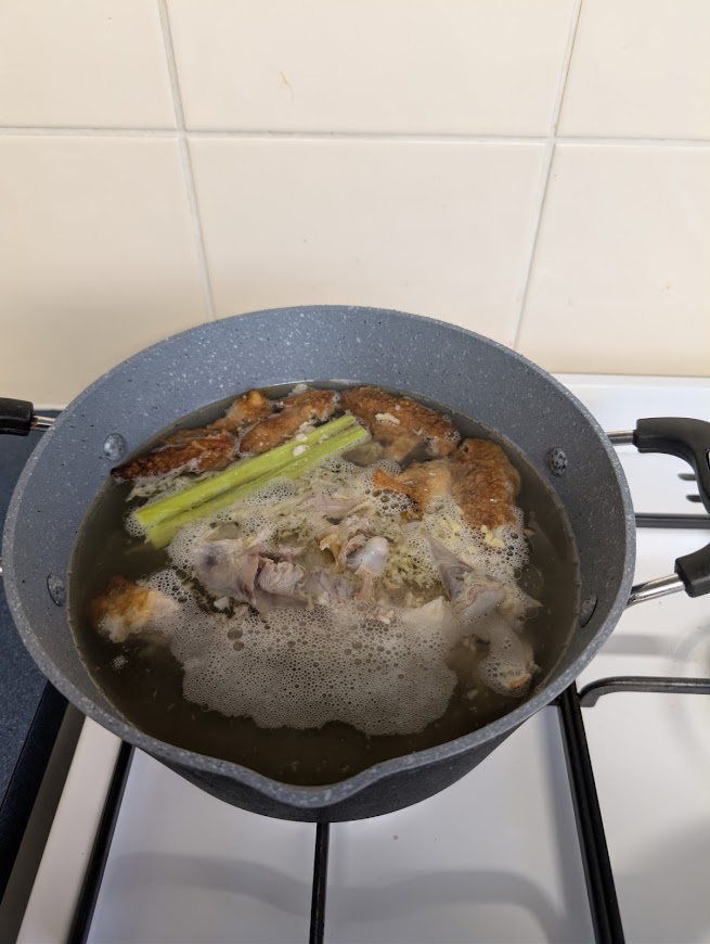 "Bone broth in pot"